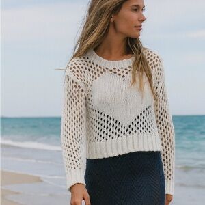 Delia’s Y2K crochet knit pullover sweater, cropped, off white sz S